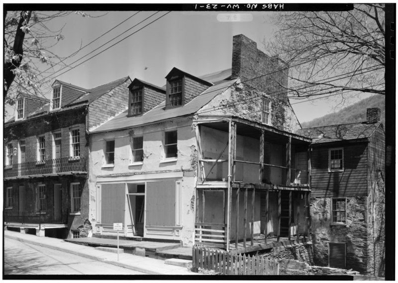 File:GENERAL VIEW OF SOUTHWEST (FRONT) FACADE (LEFT) AND SOUTHEAST FACADE (RIGHT) - Susan Downey House, High Street, Harpers Ferry, Jefferson County, WV HABS WVA,19-HARF,9-1.tif