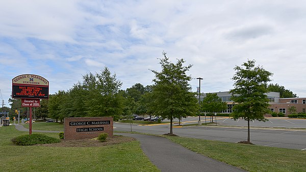 The sign for George C. Marshall H.S., Falls Church, VA