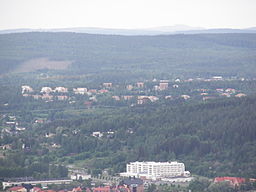 Granloholm sett från Södra Stadsberget med Metropol i nederkanten