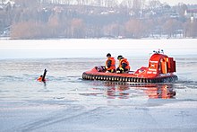 A volunteer fire department in Bavaria using a hovercraft to practise a rescue Hovercraft feuerwehr steinberg 09012009.JPG