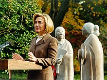 First Lady Hillary Rodham Clinton came under examination regarding whether she had had any role in hiring for the White House's Office of Personnel Security (photo taken at the Jacqueline Kennedy Garden). Hrcgarden.jpg