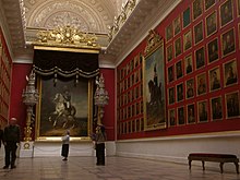 The hall of military fame in the Winter Palace with portraits of Russian generals Inside the hermitage.JPG