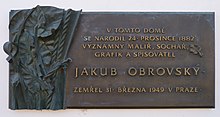 Jakub Obrovský, plaketa na rodném domě, Brno-Bystrc.JPG