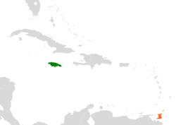 Peta yang menunjukkan lokasi dari Jamaika dan Trinidad dan Tobago