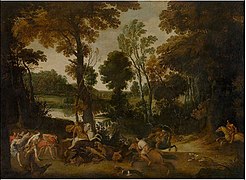Landscape painting of the hunt. Jan Wildens, 17th century.