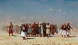 Egyptian Recruits Crossing the Desert label QS:Len,"Egyptian Recruits Crossing the Desert" label QS:Lpl,"Egipscy rekruci przekraczający pustynię" 1857