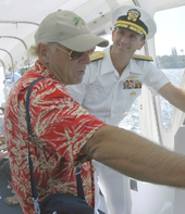 Greenert escorting Jimmy Buffett on a tour of Pearl Harbor in June 2003. Jimmy Buffett navy (cropped).png