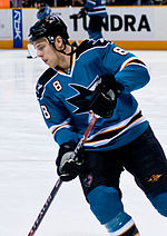 Pavelski during a game in the 2007-08 season. Joe Pavelski.jpg