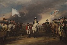 The 1781 siege of Yorktown ended with the surrender of a second British army, marking effective British defeat. John Trumbull - The Surrender of Lord Cornwallis at Yorktown, October 19, 1781 - 1832.4 - Yale University Art Gallery.jpg