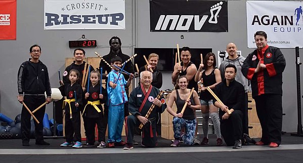 Kali stick seminar group at Ben Poon's Riseup Crossfit center, by Terry Lim, in Melbourne, Australia