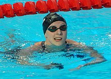 Katie Ledecky set the Olympic records in 2016 for the 400m and 800m freestyle. Kazan 2015 - Katie Ledecky wins 400m freestyle (cropped).JPG