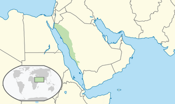 Kingdom of Hejaz (green) within modern-day Saudi Arabia