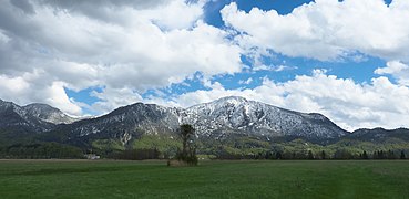 Blick über Kochelsee-Moor auf Sonnenspitz und Jochberg (rechts)