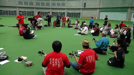 Traditional music practice at the Gushikawa Dome