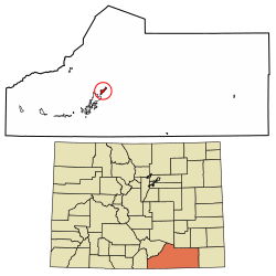 Location of Hoehne in Las Animas County, Colorado.