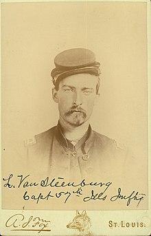 Linas van Steenburg, Captain, 57th Illinois Infantry. Mustered out at the expiration of term, Oct. 16, 1864. Linas Van Steenburg, Captain, 57th Illinois Infantry (Union).jpg