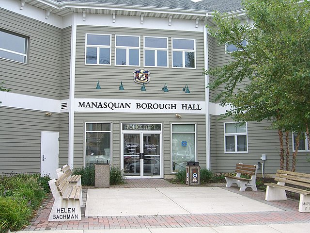 Manasquan Borough Hall, at the intersection of Main Street and Union Avenue