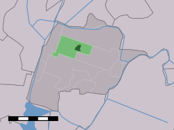 Centrum města (tmavě zelená) a statistický okres (světle zelená) Stompetoren v bývalé obci Schermer.