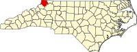 Mapo de Norda Karolino kun kantono Ashe emfazita