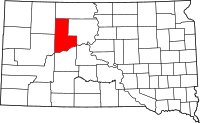 Map of Južna Dakota highlighting Ziebach County