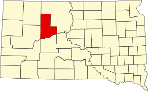 Karte von South Dakota mit Hervorhebung von Ziebach County