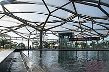 The reflective pool at the station entrance