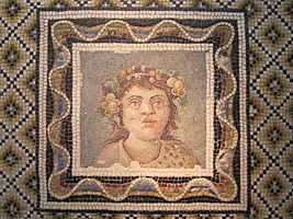 Pavement mosaic with the bust of Dionysus Palazzo Massimo, Italy.
