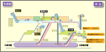 Motoyama station map Nagoya subway's Meijo line 2014.png