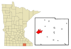 Austinin kaupungin sijainti Mower Countyn alueella Minnesotan osavaltiossa