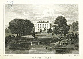 An 1824 engraving of Rode Hall, taken from Views of the Seats, Mansions, Castles, Etc. of Noblemen and Gentlemen of England, Scotland and Ireland by John Preston Neale Neale(1824) p1.030 - Rode Hall, Cheshire.jpg