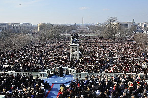 The first inauguration of Barack Obama on January 20, 2009, facing west from the Capitol