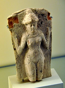 Old-Babylonian plaque showing the goddess Ishtar, from Southern Mesopotamia, Iraq, on display in the Pergamon Museum