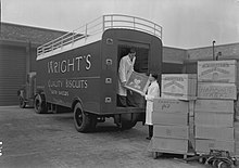 Packing Wright's Biscuits destined for Rangoon and Hamburg c.1940s Packing Wrights Biscuits.jpg