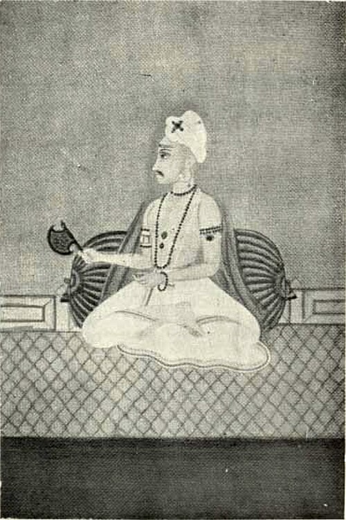 Painting of Raghunath Rao (Raghunathrao) seated leaning against a bolster, circa 18th century