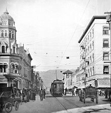Downtown Pasadena, c. 1910 Pasadena, looking north along Fair Oaks Avenue from Colorado Street, ca.1910 (CHS-5366) (cropped).jpg