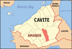 Mapa ng Cavite na nagpapakita ng lokasyon ng Amadeo.