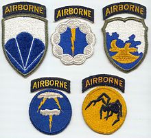 Patches of the notional 6th, 9th, 18th, 21st & 135th Airborne Divisions Phantom World War II Divisions Patches (United States).jpg
