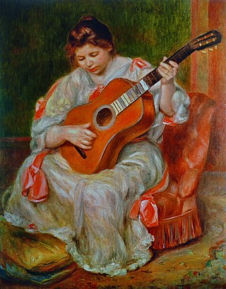 <i>Woman Playing a Guitar</i> 1897 painting by Pierre-Auguste Renoir