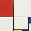 Tektonische Komposition: Piet Mondrian: Komposition Nr. 3, mit Rot, Blau. Gelb und Schwarz.
