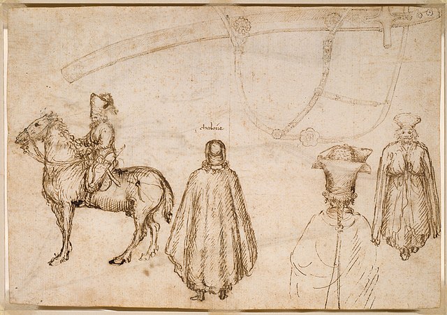 Contemporary sketches by Pisanello of the Byzantine delegation at the Council of Florence. The figure mounted on the horse is Constantine's brother, E