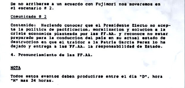 Excerpt of Plan Verde addendum that was created following the election of Alberto Fujimori