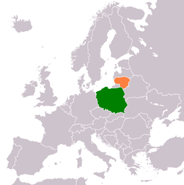 Mappa che indica l'ubicazione di Lituania e Polonia