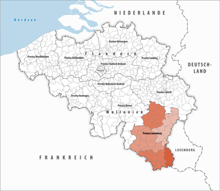 Lage der Provinz Luxemburg innerhalb Belgiens hervorgehoben