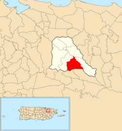 Трухильо-Альто муниципалитеті шегінде Квебрада Негритоның орналасқан жері қызыл түспен көрсетілген