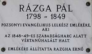 Rázga Pál emléktáblája, Budapest, Dévai Bíró Mátyás tér 1.