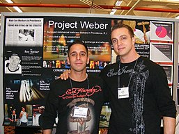 Rich Holcomb and James Waterman displaying the Project Weber poster at the 2010 HIV Prevention Summit in Washington DC. Rich Holcomb and James Waterman displaying the Project Weber poster at the 2010 HIV Prevention Summit in Washington DC..jpg
