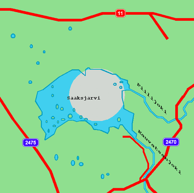 Meteoritkratern (grått) i sjön Sääksjärvi