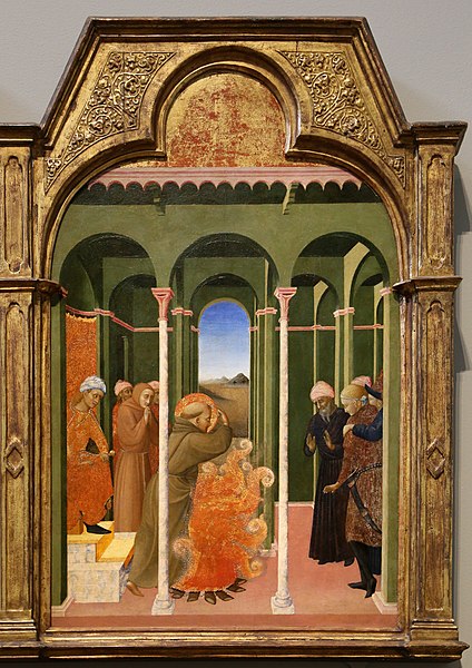 File:Sassetta, scomparti del polittico di sansepolcro, 1437-44, 05 prova del fuoco davanti al sultano.jpg