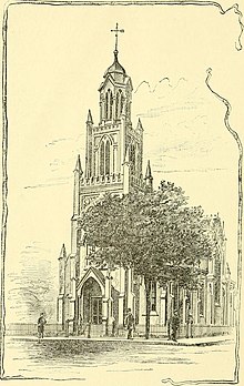 An 1890 illustration of the current, Gothic Revival building Savannah and its surroundings (1890) (14763193325).jpg