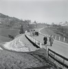 Fussgänger spazieren auf einer Landstrasse südlich von Zürich